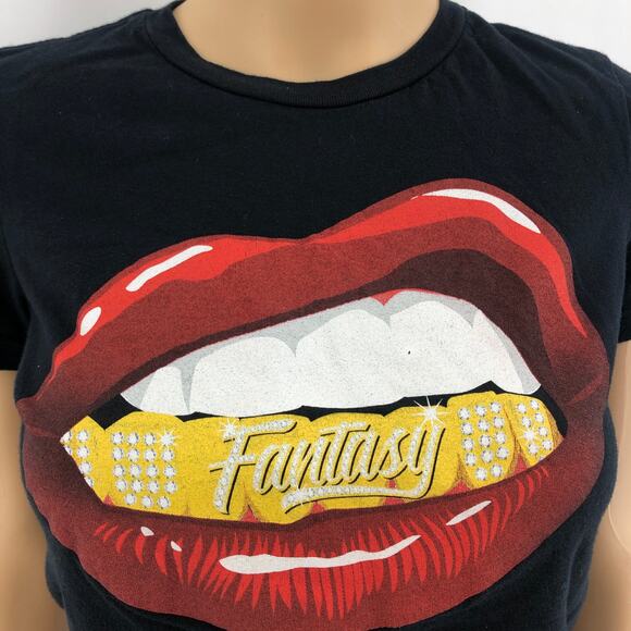 Fantasy Tek House SMALL Y2K Black Grill Mouth Lips Graphic Print Tee Shirt - Picture 2 of 5